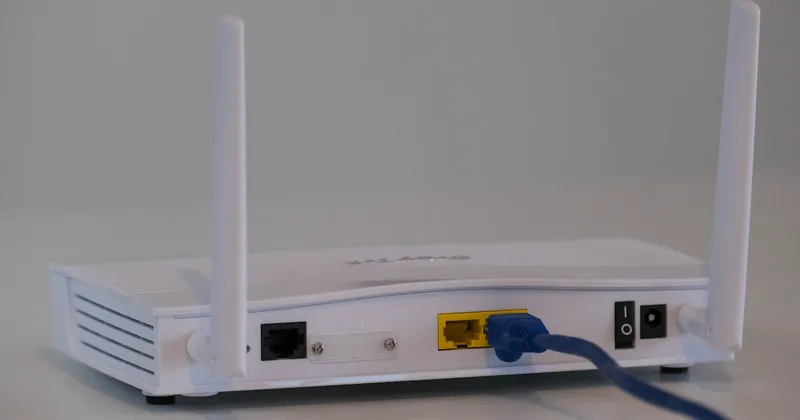 Network switch and ethernet cables in a server rack
