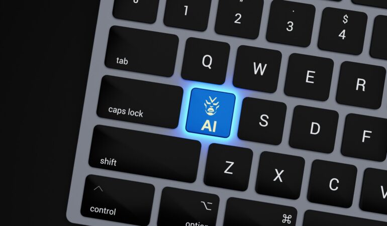 a close up of a keyboard with a blue button