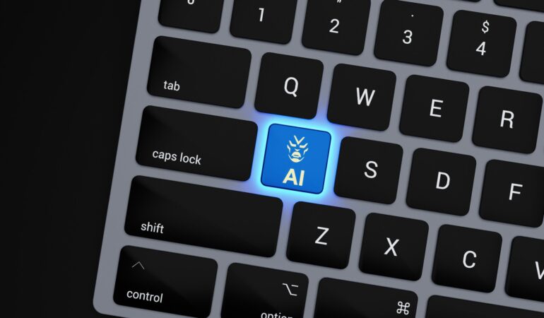 a-close-up-of-a-keyboard-with-a-blue-button